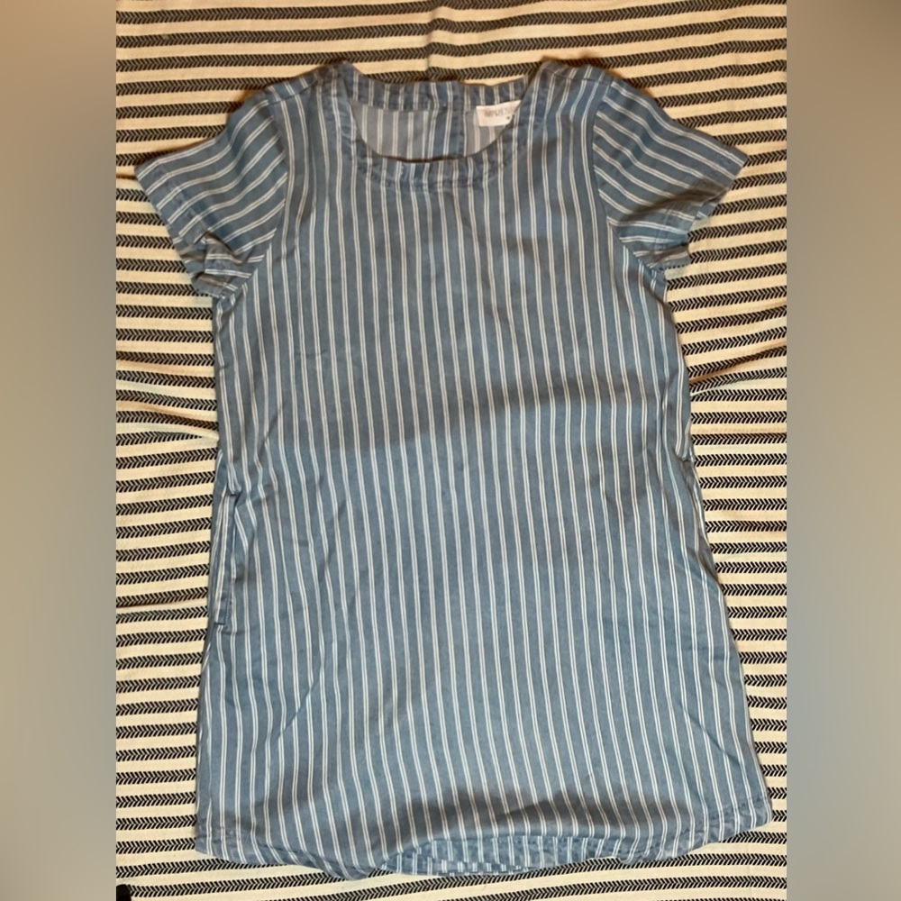 Impressions Sky Blue‎ and White Striped Dress with Buttons closure in the back.